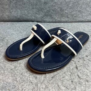 J. McLaughlin Womens Navy Patent Leather Thong Sandals White Trim Slides Size 9